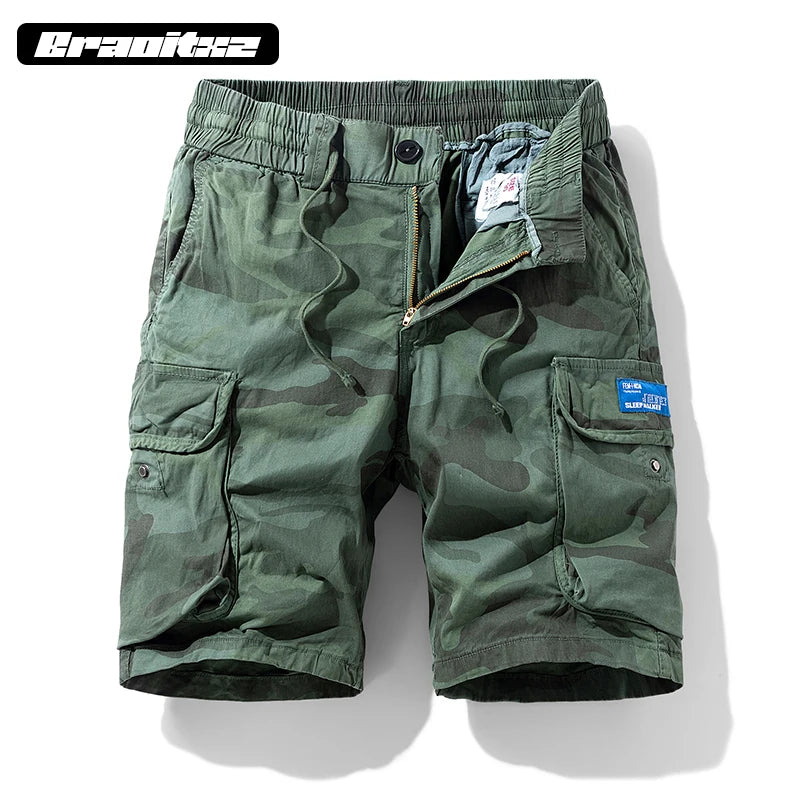 New Men Summer Outdoor Fashion Casual Breathable Pure Cotton Cargo Shorts Men Bermuda Camouflage Beach Jogger Shorts Men Vibrant Vaults