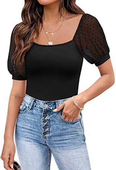 Fashionable See-through Slim Patchwork Short Sleeve Vibrant Vaults