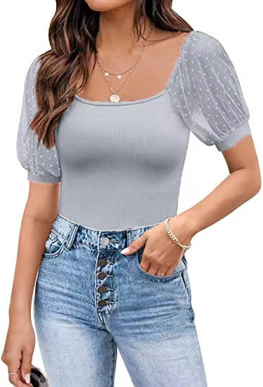 Fashionable See-through Slim Patchwork Short Sleeve Vibrant Vaults