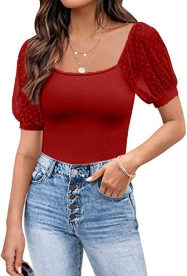 Fashionable See-through Slim Patchwork Short Sleeve Vibrant Vaults
