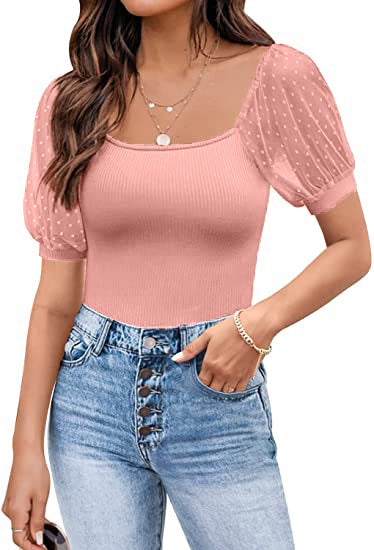 Fashionable See-through Slim Patchwork Short Sleeve Vibrant Vaults