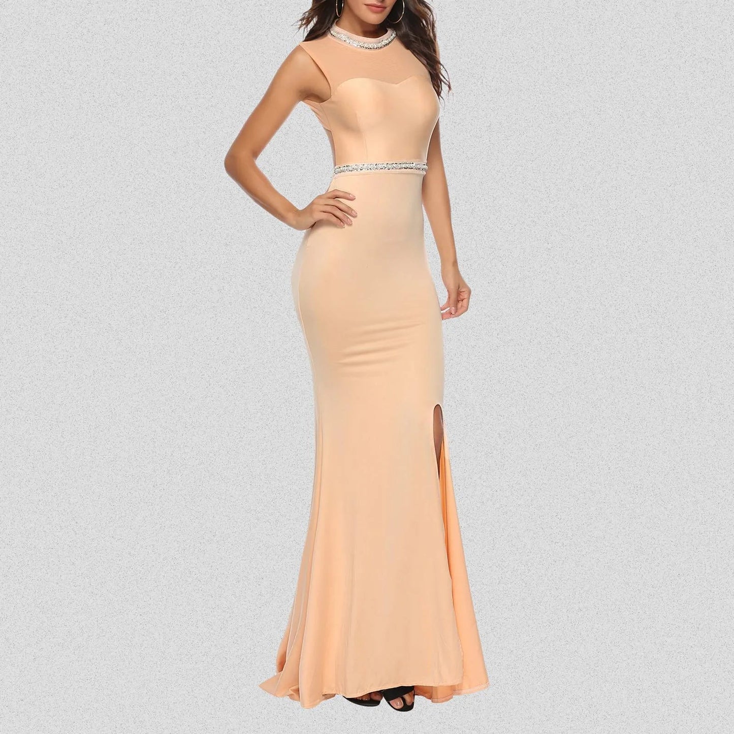 Elegant Evening Dresses for Women Mermaid/Trumpet Beading Evening Party Gowns Long Backless O Neck Sleeveless Prom Dress Vibrant Vaults