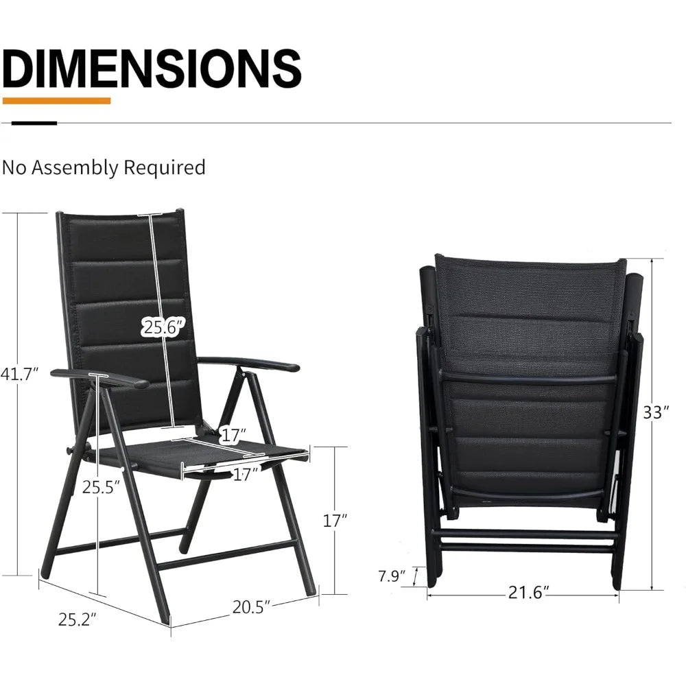 Outdoor Patio Folding Chairs Set of 2, Outdoor Reclining Camping Chairs with Soft Cotton-Padded Seat Adjustable High Backrest P Vibrant Vaults