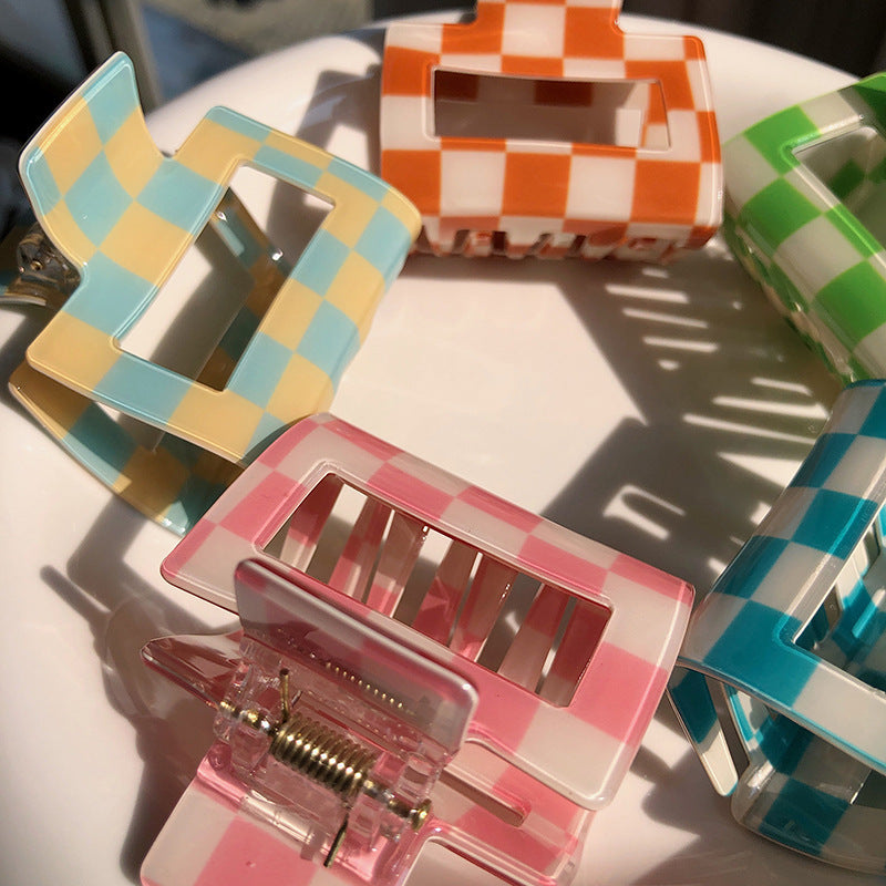 Colorful Checkerboard Grab Clips All-match Hair Grasping Simple Vibrant Vaults