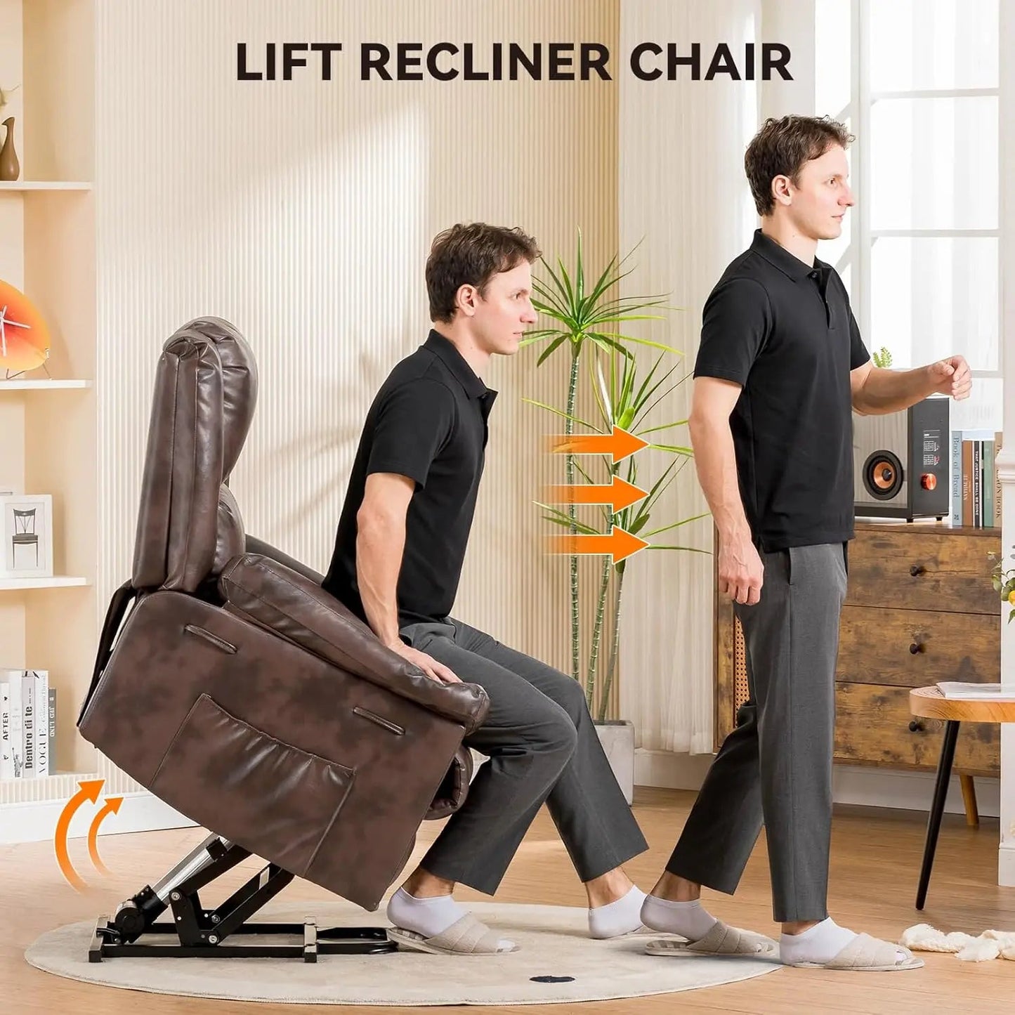 Power Lift Recliner for Elderly Lift Chair with Heat and PU Recliner Sofa with Timing Function 2 Side Pockets Vibrant Vaults