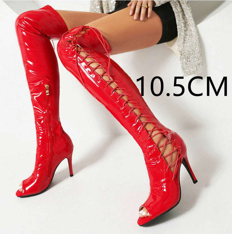 Stretch Thin Patent Leather Female Over-the-knee Boots Vibrant Vaults