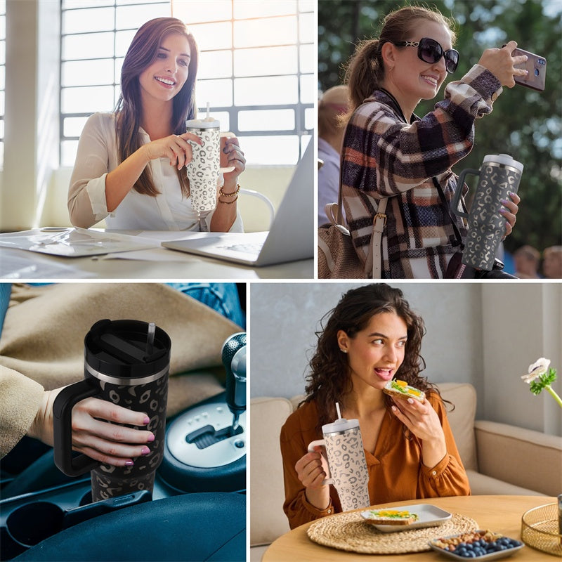 40oz Straw Coffee Mug With Handle Portable Car Stainless Steel Water Bottle Large Capacity Travel Bisphenol A Free Mug Vibrant Vaults