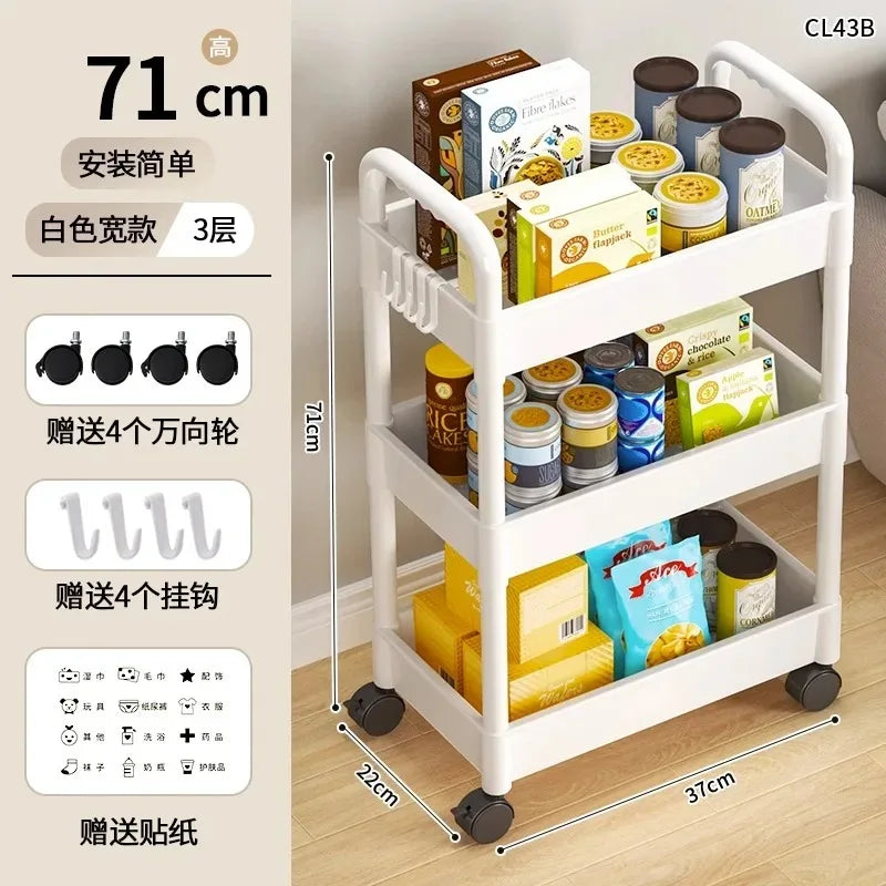 Household Multi-layer Small Cart Storage Rack Floor To Floor Kitchen Bedroom Bathroom Storage Rack Storage Rack With Wheels Vibrant Vaults