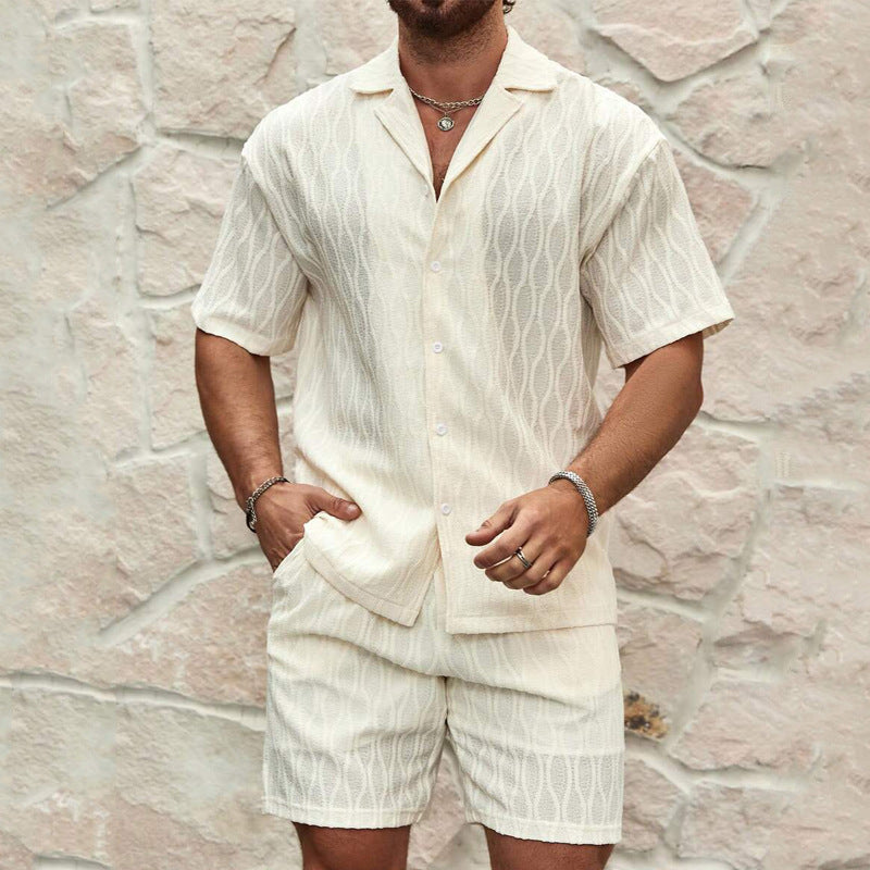 Men Tracksuits Summer Fashion Solid Loose Casual Two Pieces Lapel Button Shirt Shorts Beach Holiday All-match Outfits Male Vibrant Vaults