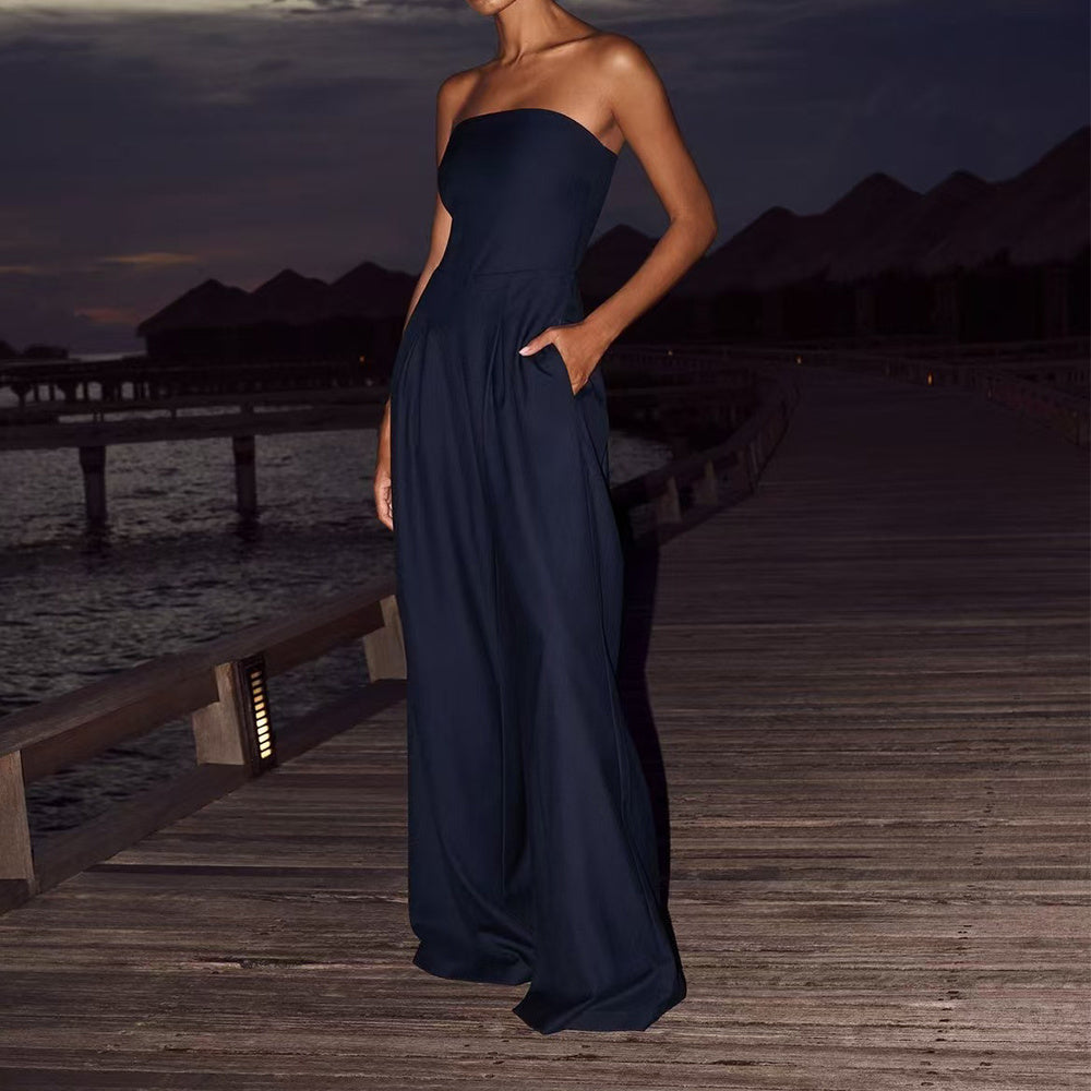 Loose Tube-top Jumpsuit Ins Fashion Backless Wide Leg Long Pants Overalls Women's Clothing Vibrant Vaults