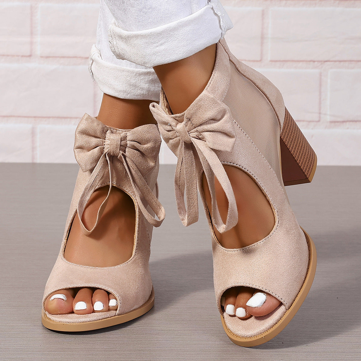 Platform Chunky High Heels Women's Sandals Bow Decoration Open Toe Block Ankle Strap Sandals For Dress Bridal Party Shoes Vibrant Vaults