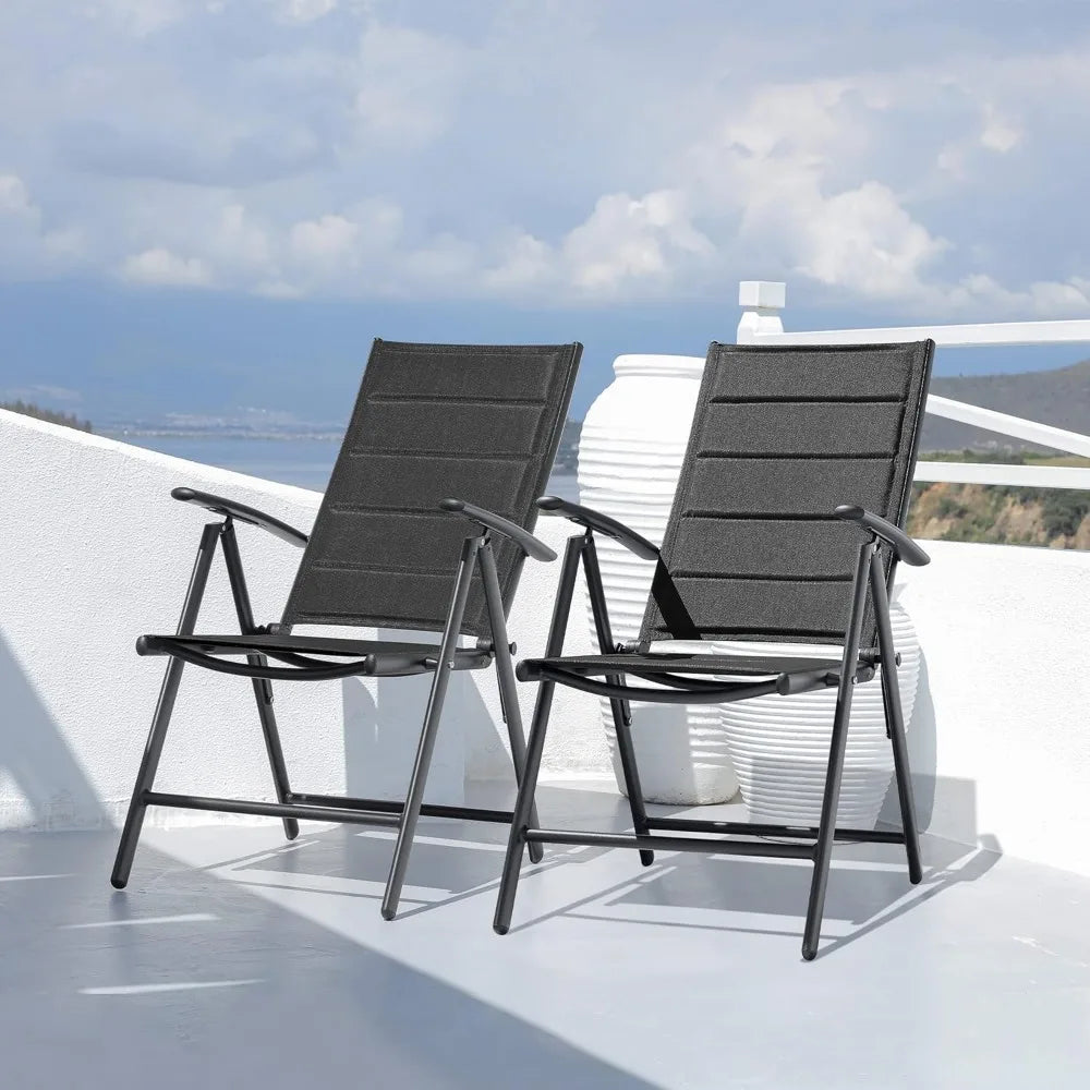 Outdoor Patio Folding Chairs Set of 2, Outdoor Reclining Camping Chairs with Soft Cotton-Padded Seat Adjustable High Backrest P Vibrant Vaults