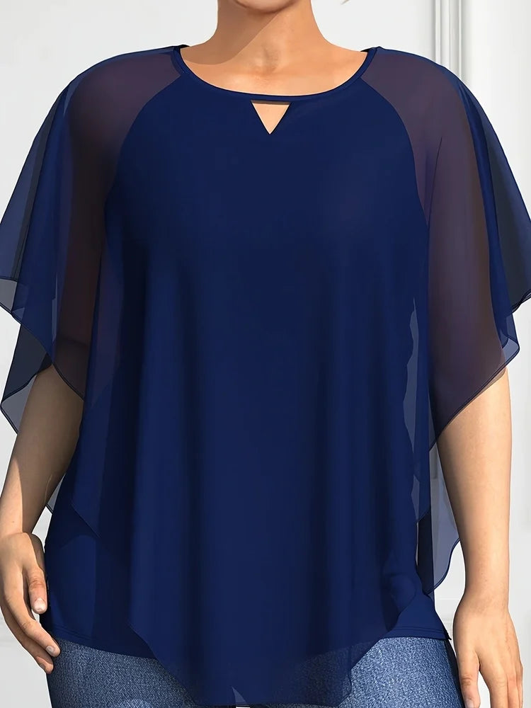 Plus Size Chiffon Blouse Women Top O Neck Loose Pullover Batwing Sleeve Shirts Blouse Women'S Clothing Casual Summer Top 2024 Vibrant Vaults