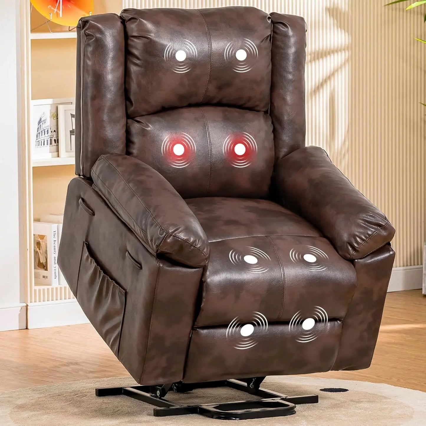Power Lift Recliner for Elderly Lift Chair with Heat and PU Recliner Sofa with Timing Function 2 Side Pockets Vibrant Vaults