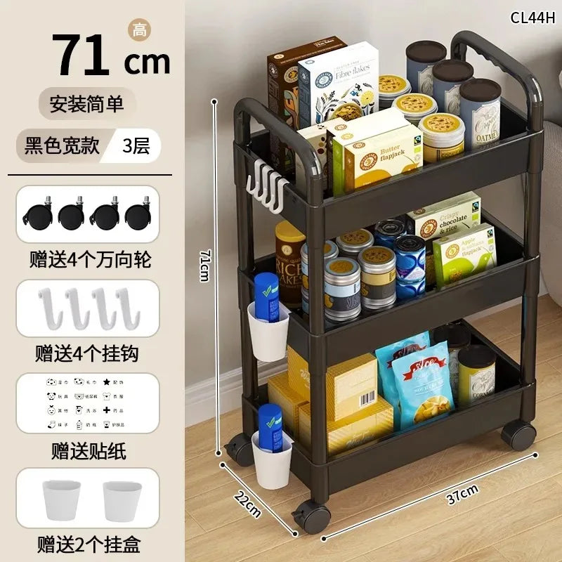 Household Multi-layer Small Cart Storage Rack Floor To Floor Kitchen Bedroom Bathroom Storage Rack Storage Rack With Wheels Vibrant Vaults