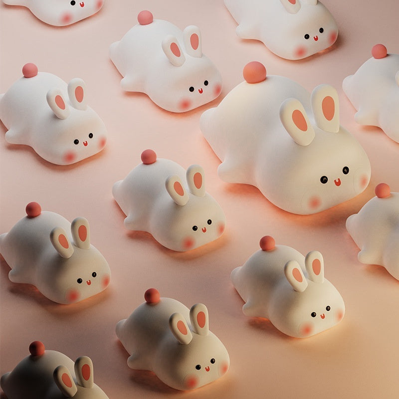 Cute LED Night Light Touch Sensor Cartoon Kid's Nightlights Big Face Rabbit Silicone Night Light Christmas Gift Bedside Lamp Home Decor Vibrant Vaults
