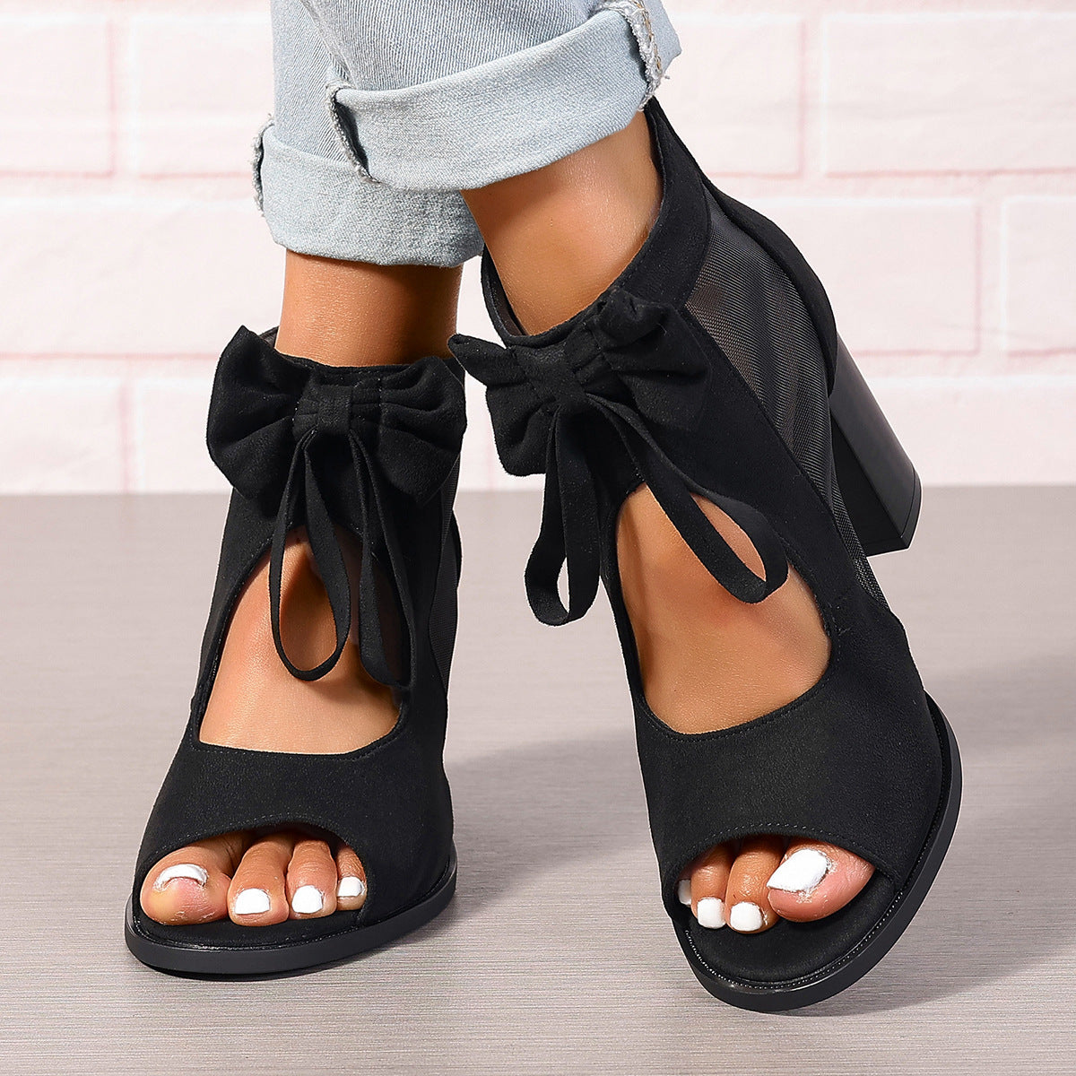 Platform Chunky High Heels Women's Sandals Bow Decoration Open Toe Block Ankle Strap Sandals For Dress Bridal Party Shoes Vibrant Vaults