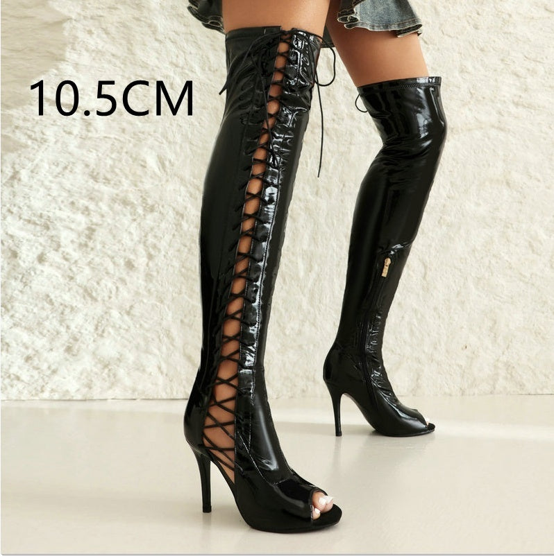 Stretch Thin Patent Leather Female Over-the-knee Boots Vibrant Vaults