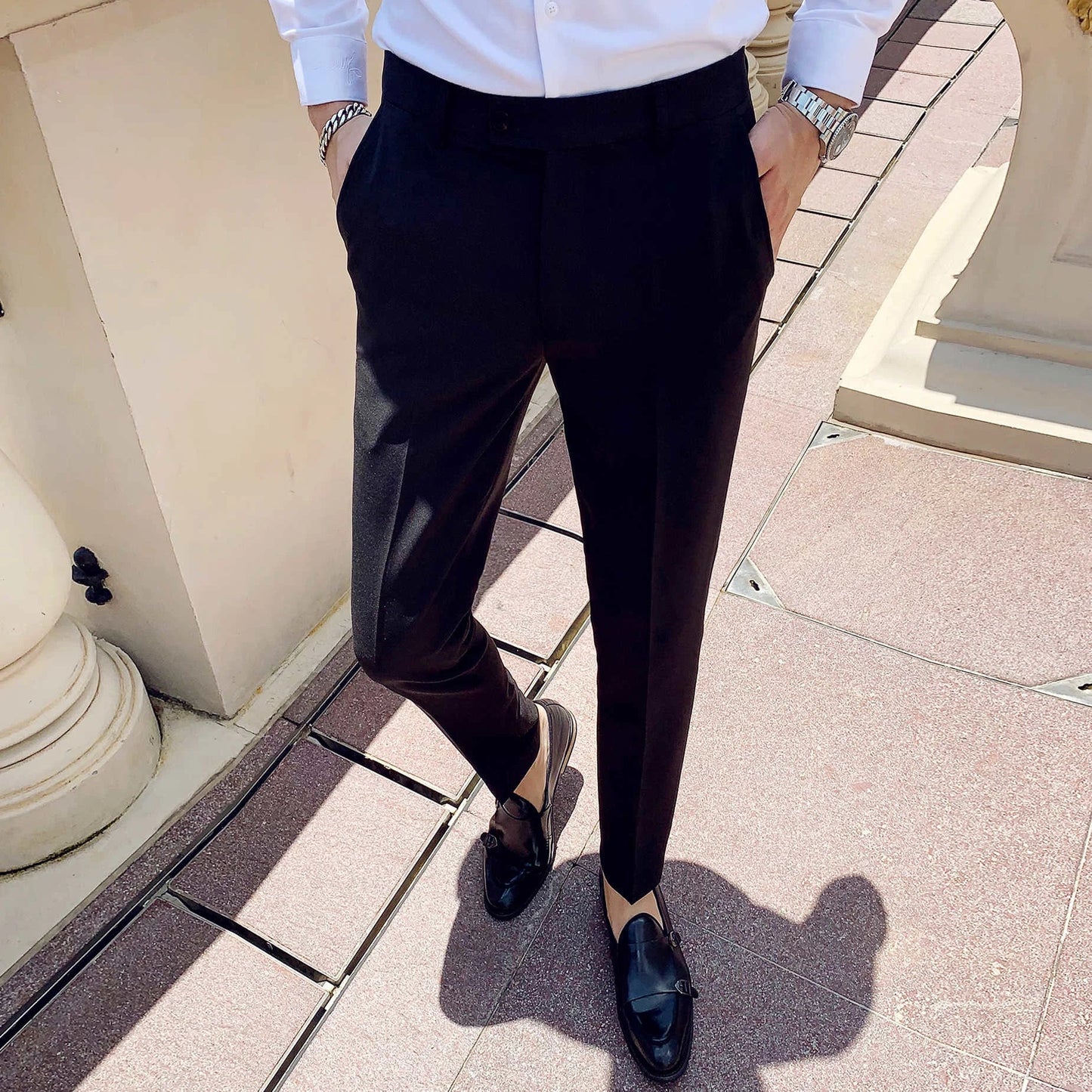 Men's Social Trousers Masculina Suit Trousers Man Formal Pants Spring Men Dress Pants Slim Fit Black White Pantalones Hombre Vibrant Vaults
