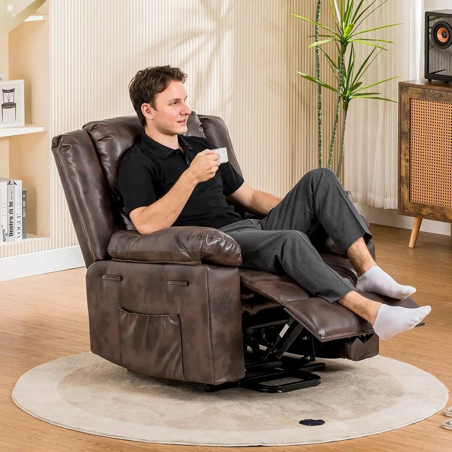 Power Lift Recliner for Elderly Lift Chair with Heat and PU Recliner Sofa with Timing Function 2 Side Pockets Vibrant Vaults