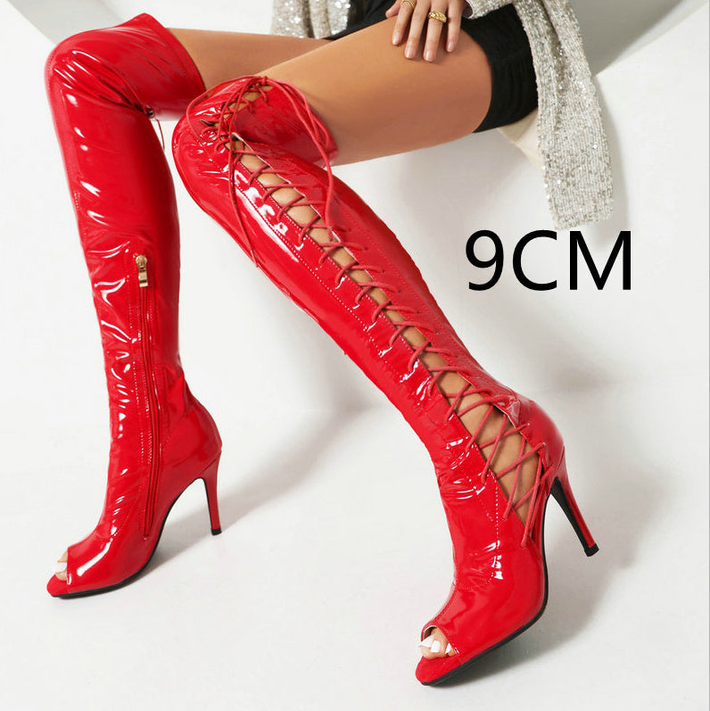 Stretch Thin Patent Leather Female Over-the-knee Boots Vibrant Vaults