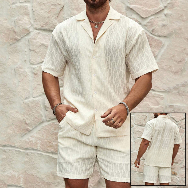 Men Tracksuits Summer Fashion Solid Loose Casual Two Pieces Lapel Button Shirt Shorts Beach Holiday All-match Outfits Male Vibrant Vaults