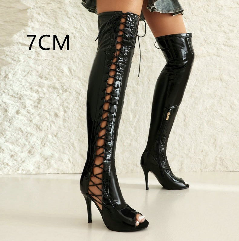 Stretch Thin Patent Leather Female Over-the-knee Boots Vibrant Vaults
