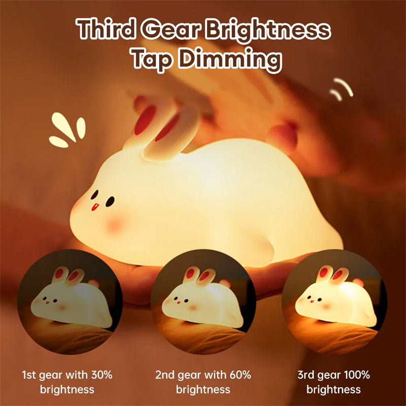 Cute LED Night Light Touch Sensor Cartoon Kid's Nightlights Big Face Rabbit Silicone Night Light Christmas Gift Bedside Lamp Home Decor Vibrant Vaults