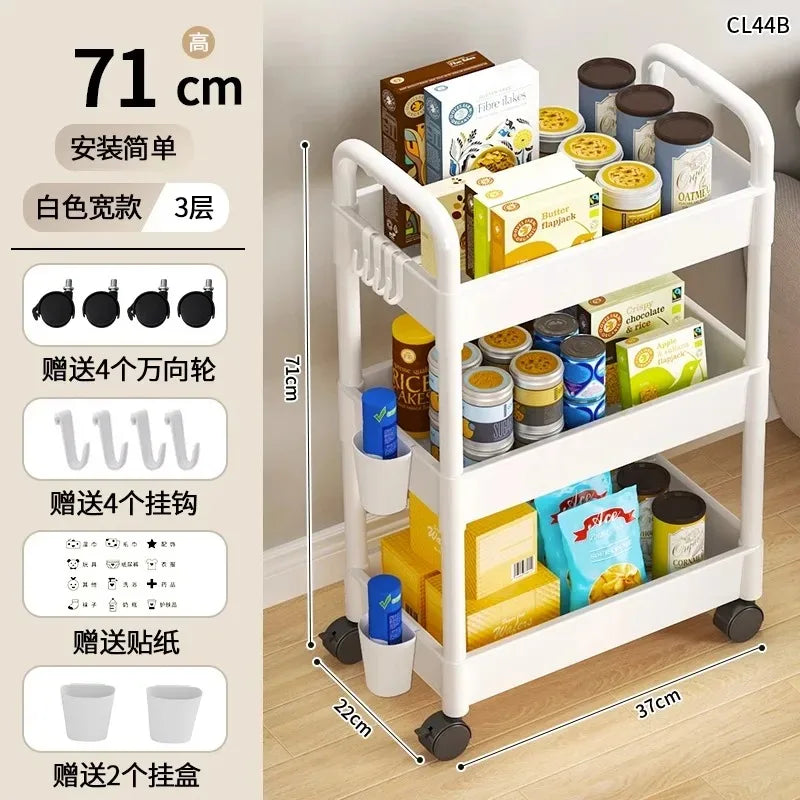 Household Multi-layer Small Cart Storage Rack Floor To Floor Kitchen Bedroom Bathroom Storage Rack Storage Rack With Wheels Vibrant Vaults