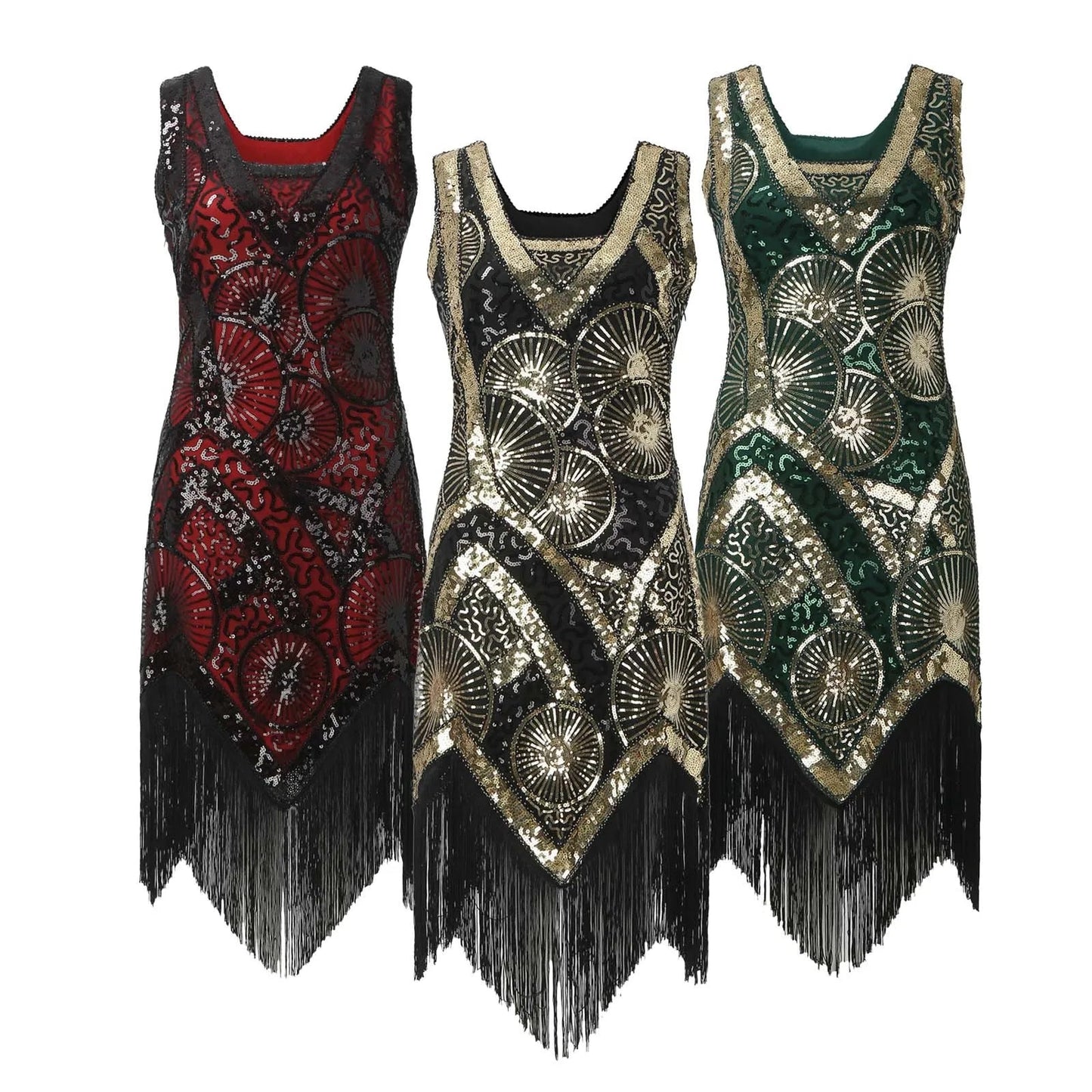 Vintage 1920s Flapper Great Gatsby Dress O-Neck Cap Sleeve Sequin Fringe Party Midi Dress 2024 Summer Dress Vestidos Vibrant Vaults