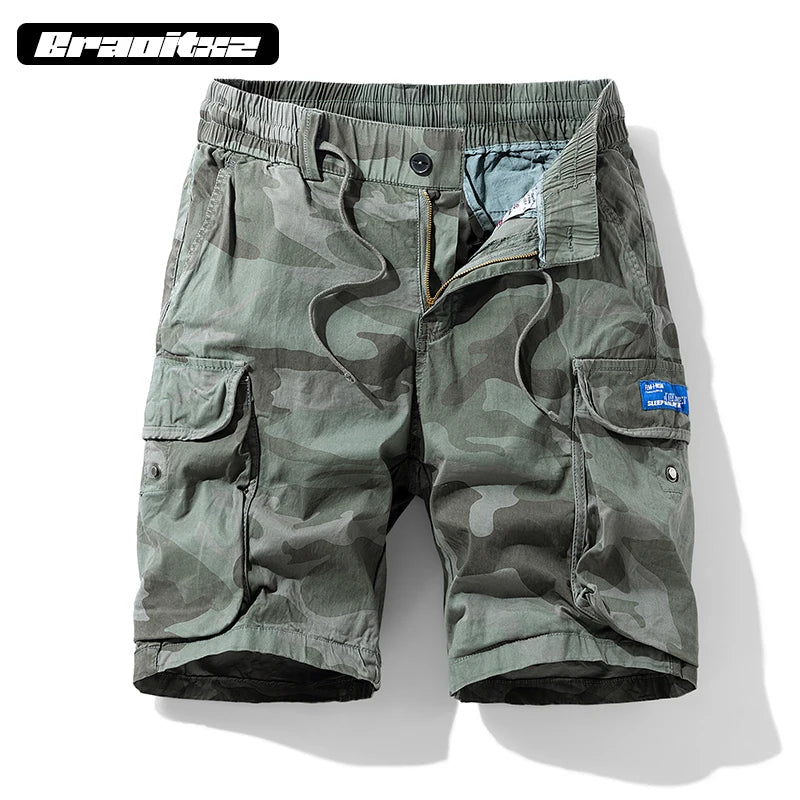 New Men Summer Outdoor Fashion Casual Breathable Pure Cotton Cargo Shorts Men Bermuda Camouflage Beach Jogger Shorts Men Vibrant Vaults