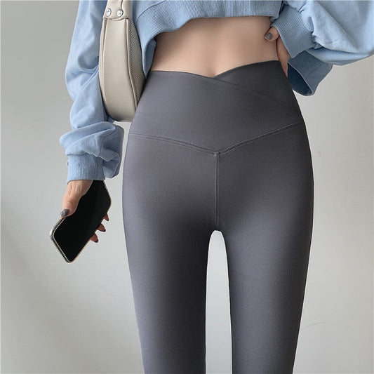 Abdomen Buttocks Stretch High Waisted Gray Shark Skin  Pants Vibrant Vaults