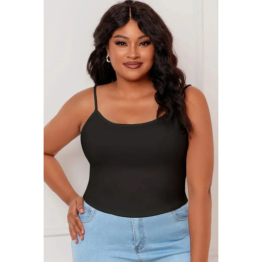 Plus Size Casual White Sleeveless Thin Strap Tank Top