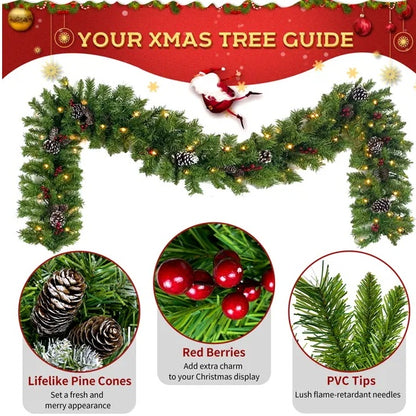 Pre-lit Xmas Tree Artificial Christmas 4-Piece Set,Garland, Wreath And Set Of 2 Entrance Trees X-mas