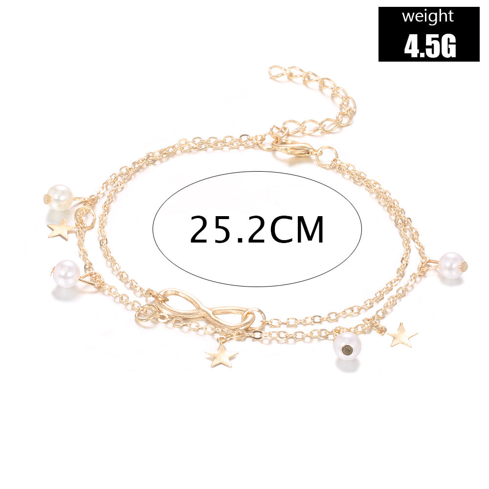Women's Alloy 8-word Double Circles Star Anklet Vibrant Vaults
