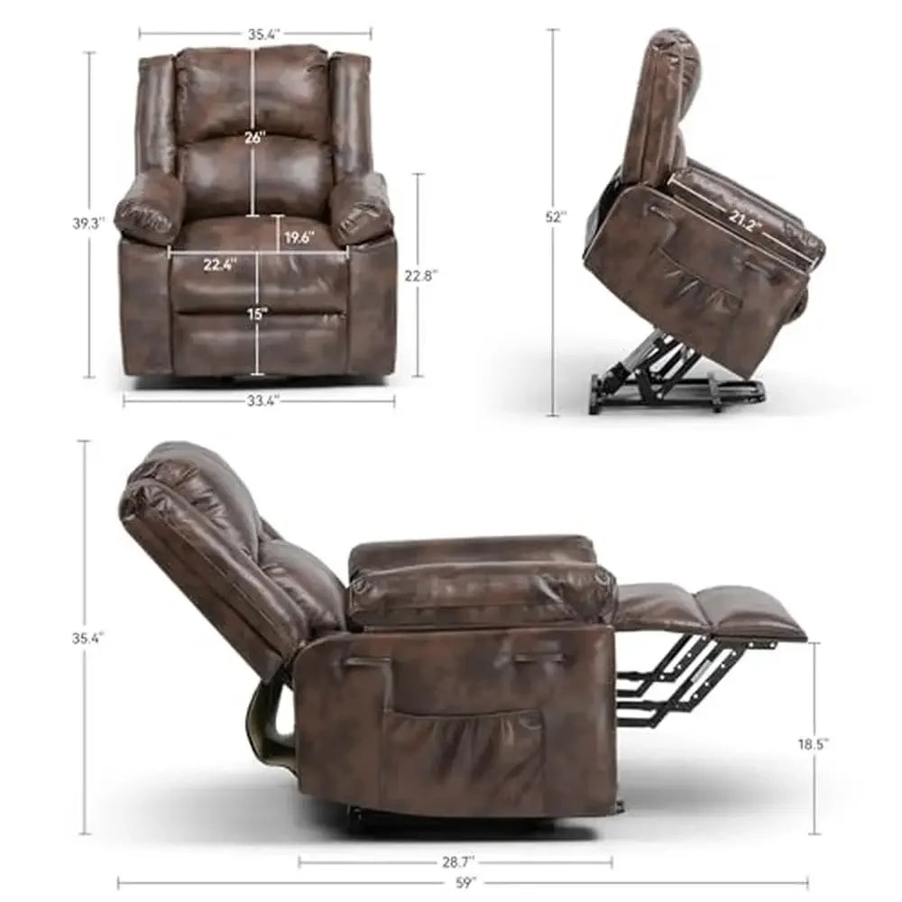 Elderly Lift Recliner Chair with Heat Massage Adjustable Backrest Timing Function 2 Side Pockets Comfort & Mobility Seniors