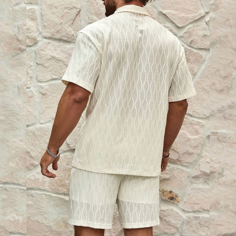 Men Tracksuits Summer Fashion Solid Loose Casual Two Pieces Lapel Button Shirt Shorts Beach Holiday All-match Outfits Male Vibrant Vaults