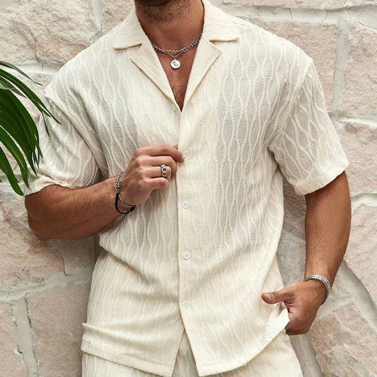 Men Tracksuits Summer Fashion Solid Loose Casual Two Pieces Lapel Button Shirt Shorts Beach Holiday All-match Outfits Male Vibrant Vaults