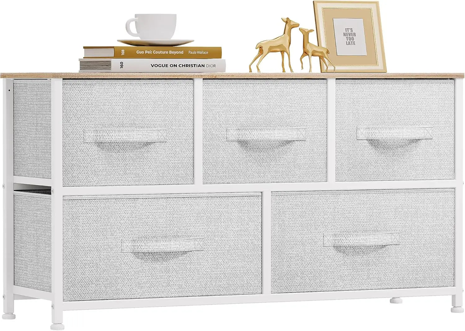 5 Fabric Dresser, Storage Dresser with 5 Drawers, Wide Dresser, Storage Tower, Chest of Drawers for Closet, Living Room Vibrant Vaults