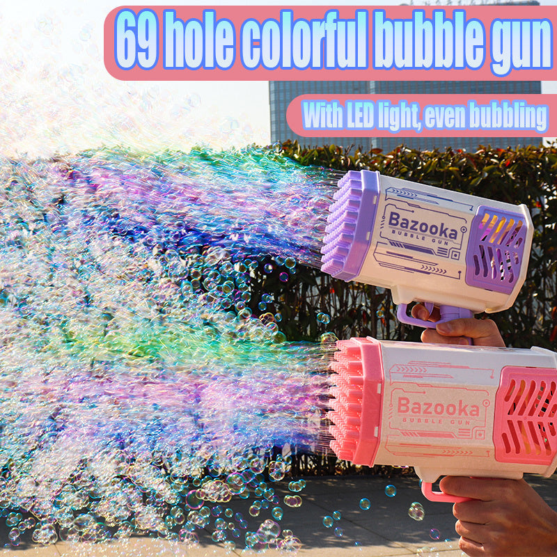 Bubble Gun Rocket 69 Holes Soap Bubbles Machine Gun Shape Automatic Blower With Light Toys For Kids Pomperos Vibrant Vaults
