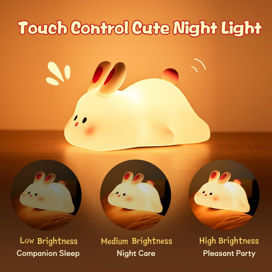 Cute LED Night Light Touch Sensor Cartoon Kid's Nightlights Big Face Rabbit Silicone Night Light Christmas Gift Bedside Lamp Home Decor Vibrant Vaults