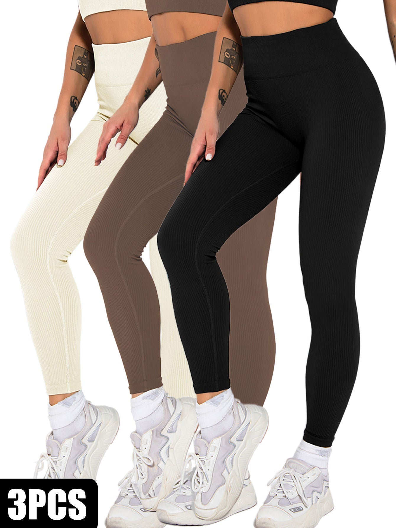 3 Pack Womens Seamless Ribbed Leggings Soft Slimming Yoga Pants, Ribbed Yoga Pants High Waisted Gym Leggings Sport Women Fitness Seamless Female Vibrant Vaults