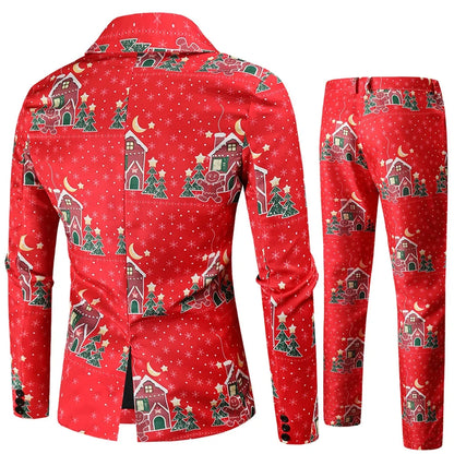 Boutique Men's S-4XL (suit + Trousers) Men's Casual and Comfortable Christmas Fashion 3D Printing Christmas Tree 2-piece Set