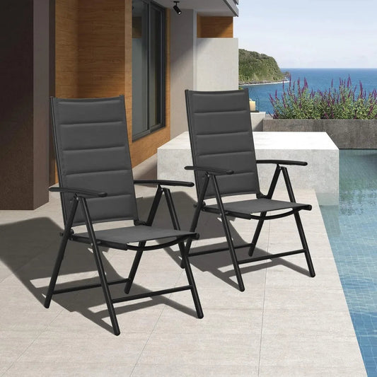 Outdoor Patio Folding Chairs Set of 2, Outdoor Reclining Camping Chairs with Soft Cotton-Padded Seat Adjustable High Backrest P Vibrant Vaults