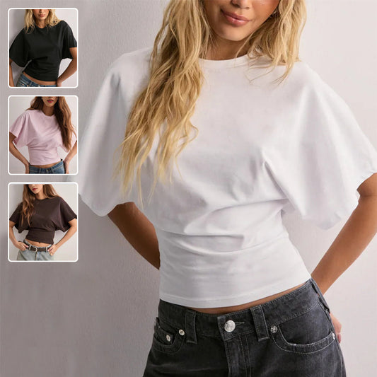 Summer Batwing Sleeve T-shirt Ins Fashion Round Neck Pullover Short-sleeved Tops For Women Clothing Vibrant Vaults