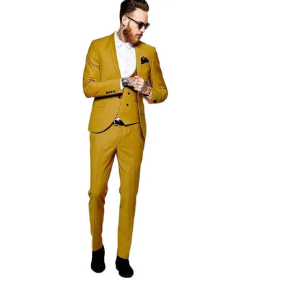 Men Suits High Quality Gold 3 Piece Jacket Pants Vest Elegant Blazer Luxury Outfits Set Wedding Prom Party Costume Homme