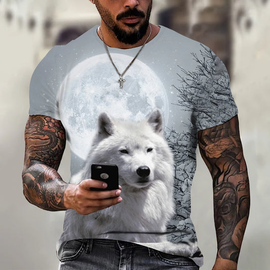 2024 Wolf T Shirt For Mens Animal Print Short Sleeve Top 3D Casual Street Man's T-shirt Oversized Tee Shirt Men Vintage Clothing