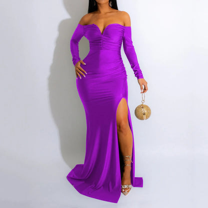 V Neck High Split Long Female Elegant Formal Dresses Maxi Gown Slit Plus Size Women'S Dress Party Evening Prom Gala Vestidos