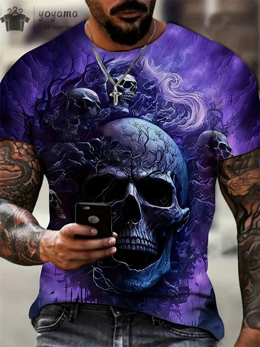 Men's Horror Skull Print T-Shirt 3D Print Vintage O-Neck Short Sleeve Fashion Oversized T-Shirts Men's Summer Street Clothing