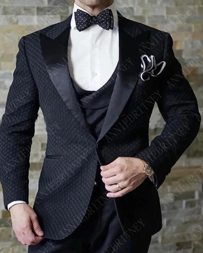 ANNIEBRITNEY Fashion Houndstooth Men's Suits Set Slim Fit Groom Tuxedos for Wedding Prom Formal Jacket Pants Suits for Men 2024